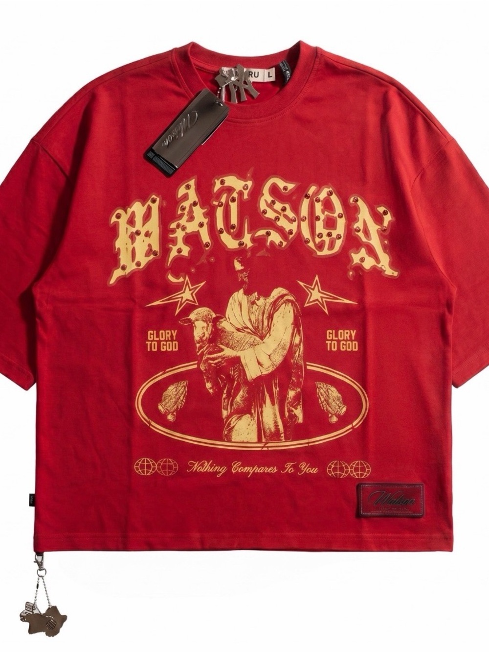 ♦️♦️🐑♦️♦️ Watson Jesus Lamb Graphic Rhinestone Red Tee